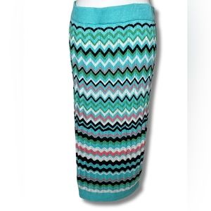 New York & Co. Teal zig-zag abstract print Midi Skirt